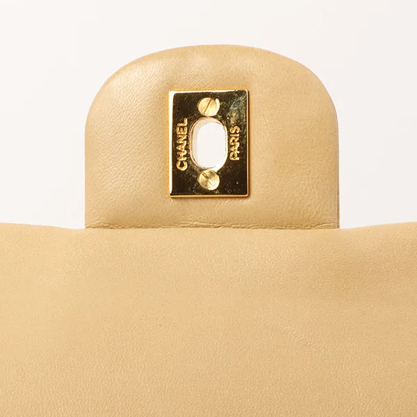 Chanel Around 1992 Made Classic Flap Chain Bag 25Cm Beige