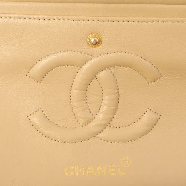 Chanel Around 1992 Made Classic Flap Chain Bag 25Cm Beige