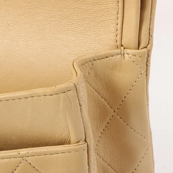 Chanel Around 1992 Made Classic Flap Chain Bag 25Cm Beige