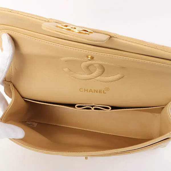 Chanel Around 1992 Made Classic Flap Chain Bag 25Cm Beige