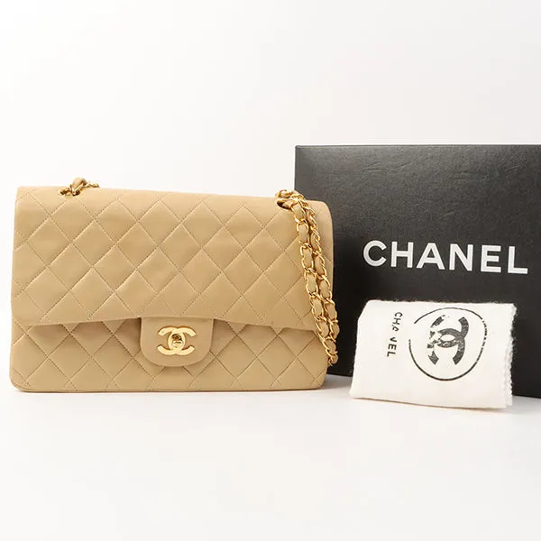 Chanel Around 1992 Made Classic Flap Chain Bag 25Cm Beige