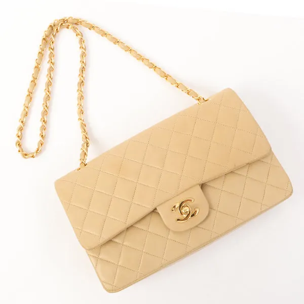 Chanel Around 1992 Made Classic Flap Chain Bag 25Cm Beige