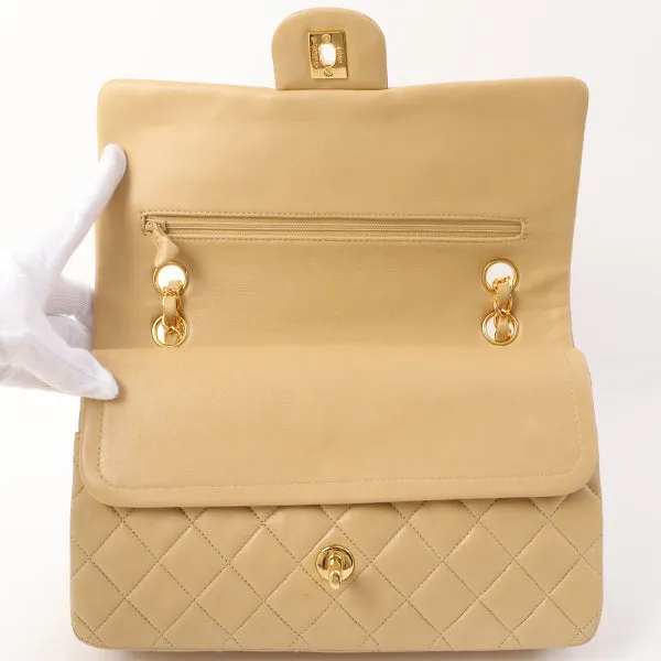 Chanel Around 1992 Made Classic Flap Chain Bag 25Cm Beige