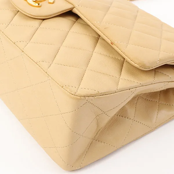 Chanel Around 1992 Made Classic Flap Chain Bag 25Cm Beige