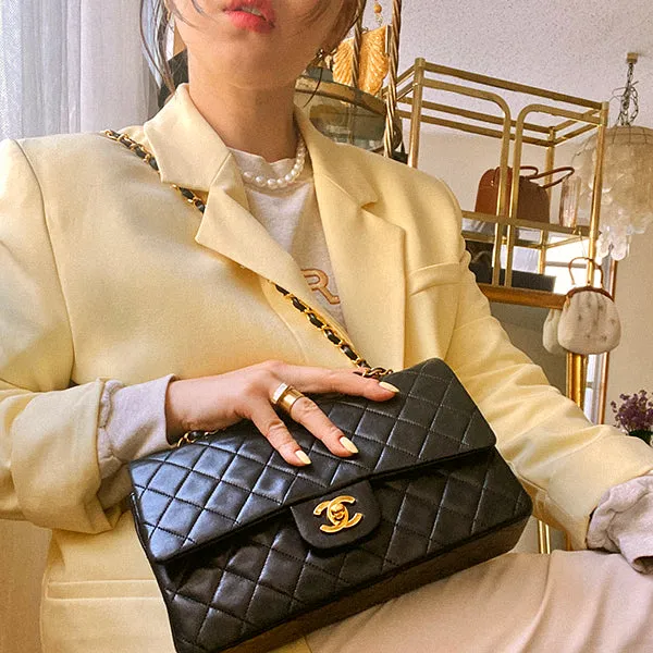 Chanel Around 1992 Made Classic Flap Chain Bag 25Cm Black