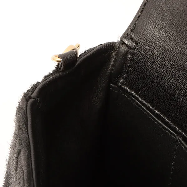 Chanel Around 2000 Made Unborn Calf Turn-Lock Logo Chain Bag Black