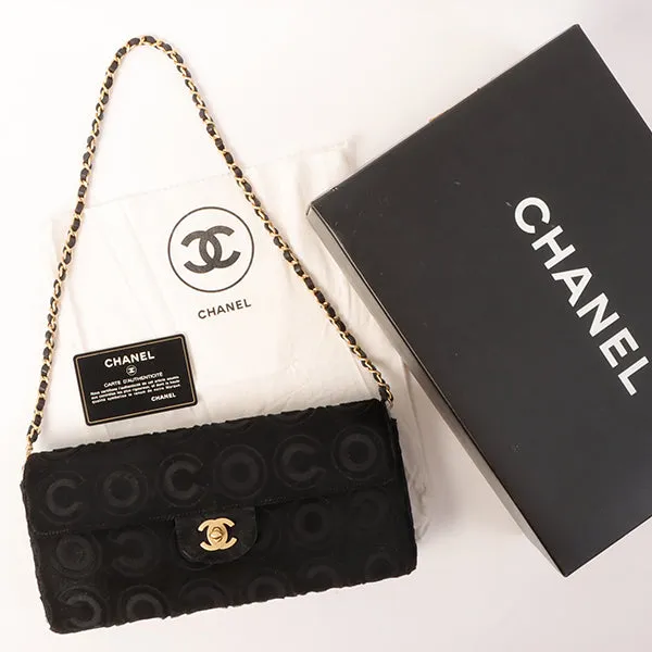 Chanel Around 2000 Made Unborn Calf Turn-Lock Logo Chain Bag Black