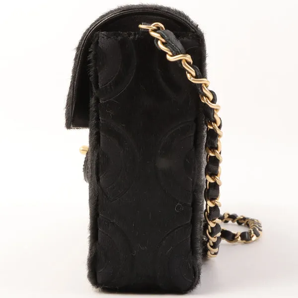 Chanel Around 2000 Made Unborn Calf Turn-Lock Logo Chain Bag Black