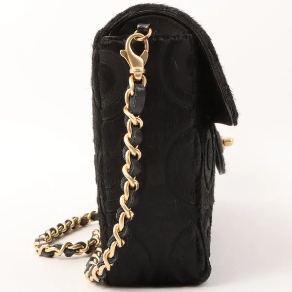Chanel Around 2000 Made Unborn Calf Turn-Lock Logo Chain Bag Black