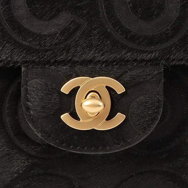 Chanel Around 2000 Made Unborn Calf Turn-Lock Logo Chain Bag Black