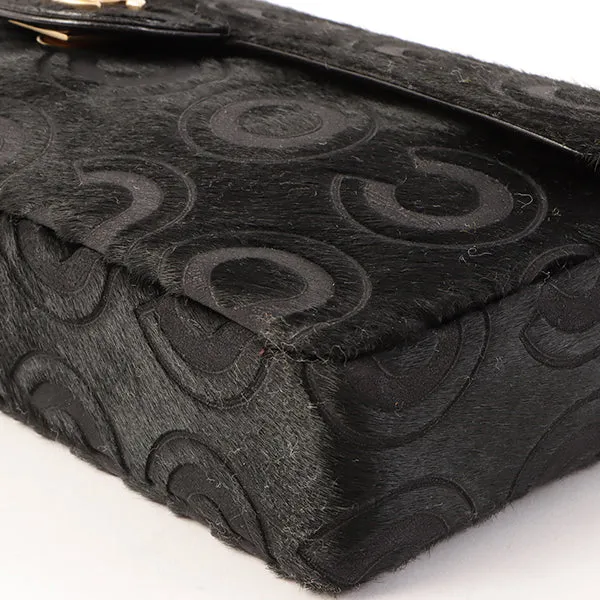 Chanel Around 2000 Made Unborn Calf Turn-Lock Logo Chain Bag Black