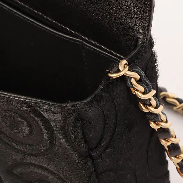 Chanel Around 2000 Made Unborn Calf Turn-Lock Logo Chain Bag Black
