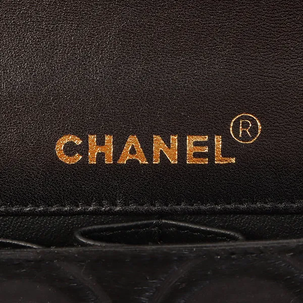 Chanel Around 2000 Made Unborn Calf Turn-Lock Logo Chain Bag Black