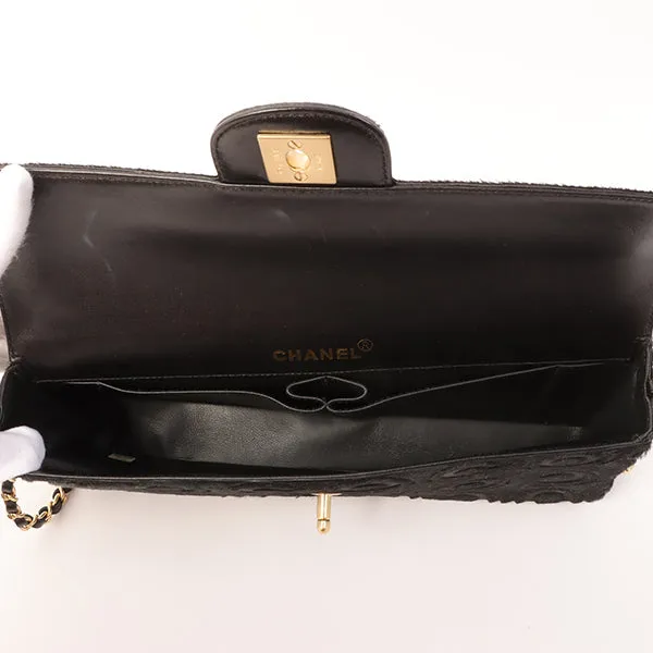 Chanel Around 2000 Made Unborn Calf Turn-Lock Logo Chain Bag Black