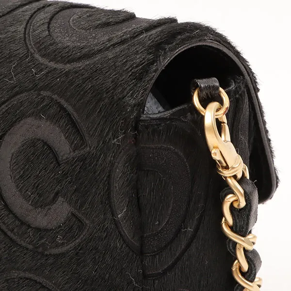 Chanel Around 2000 Made Unborn Calf Turn-Lock Logo Chain Bag Black