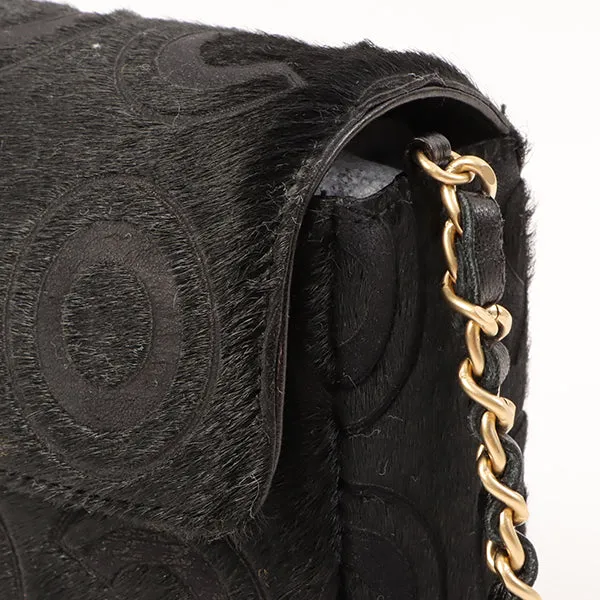 Chanel Around 2000 Made Unborn Calf Turn-Lock Logo Chain Bag Black