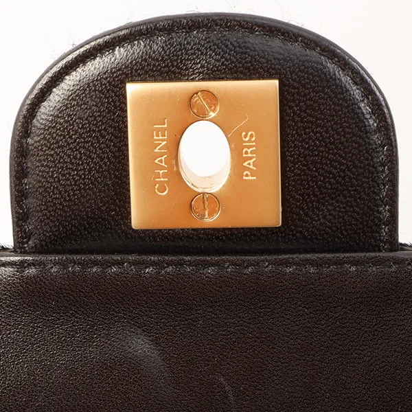 Chanel Around 2000 Made Unborn Calf Turn-Lock Logo Chain Bag Black