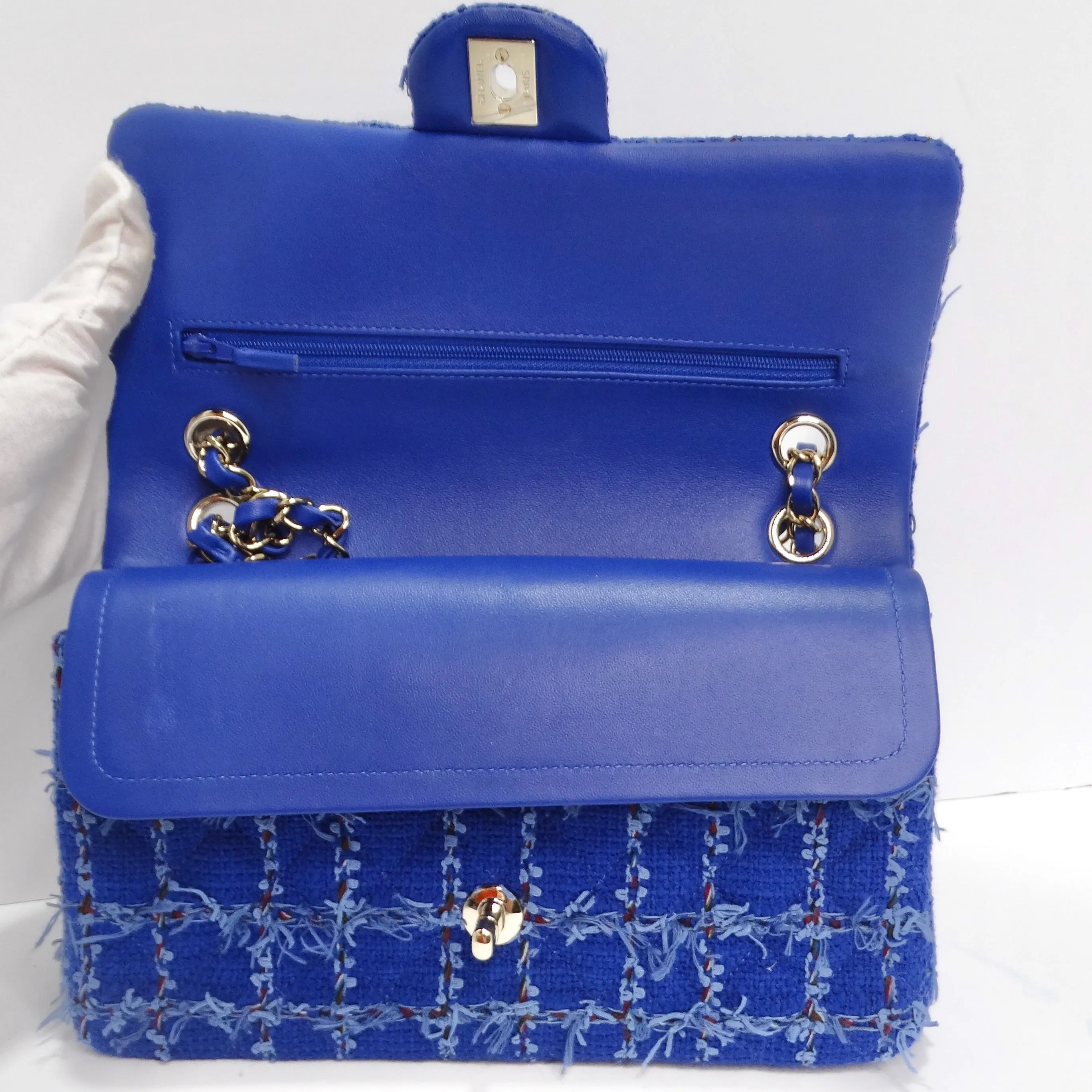 Chanel Blue Tweed Quilted Small Classic Flap Bag