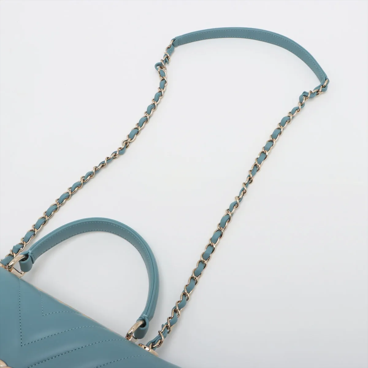 CHANEL Chevron Top Handle Bag in Light Blue 25th Series