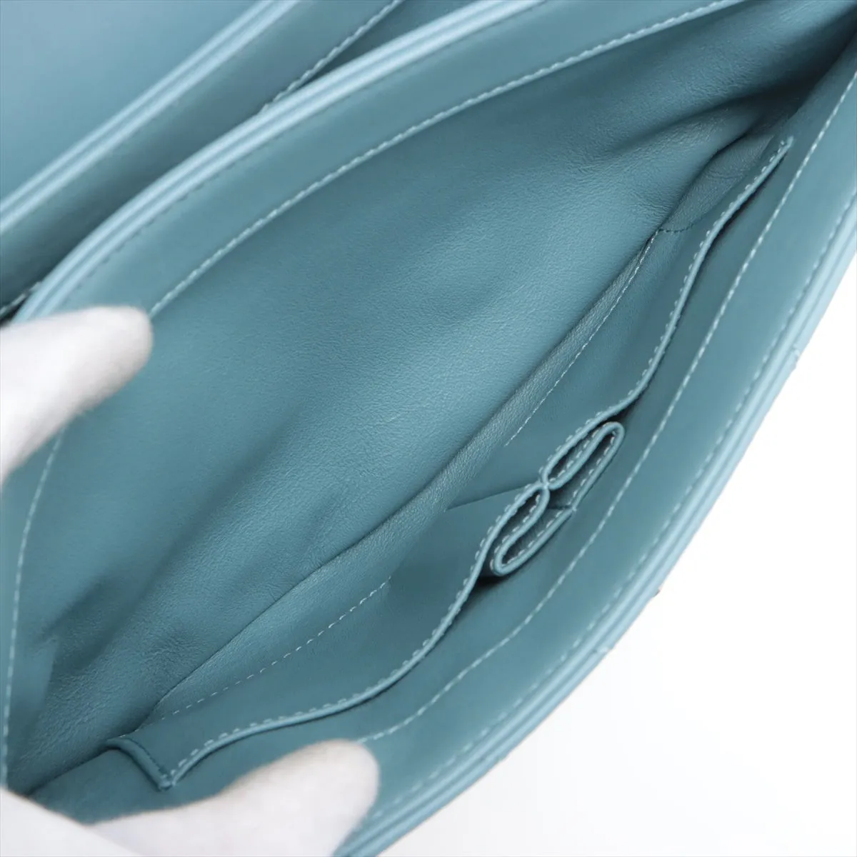 CHANEL Chevron Top Handle Bag in Light Blue 25th Series