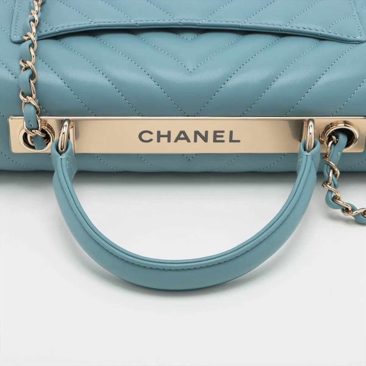 CHANEL Chevron Top Handle Bag in Light Blue 25th Series