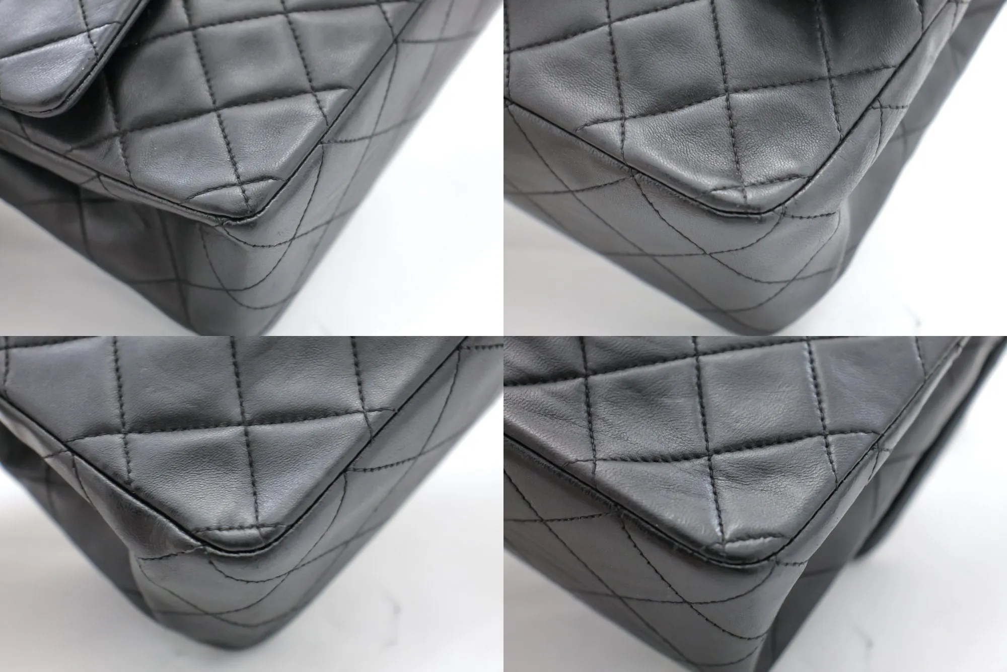 CHANEL Classic Double Flap 10" Chain Shoulder Bag Black Lambskin i68