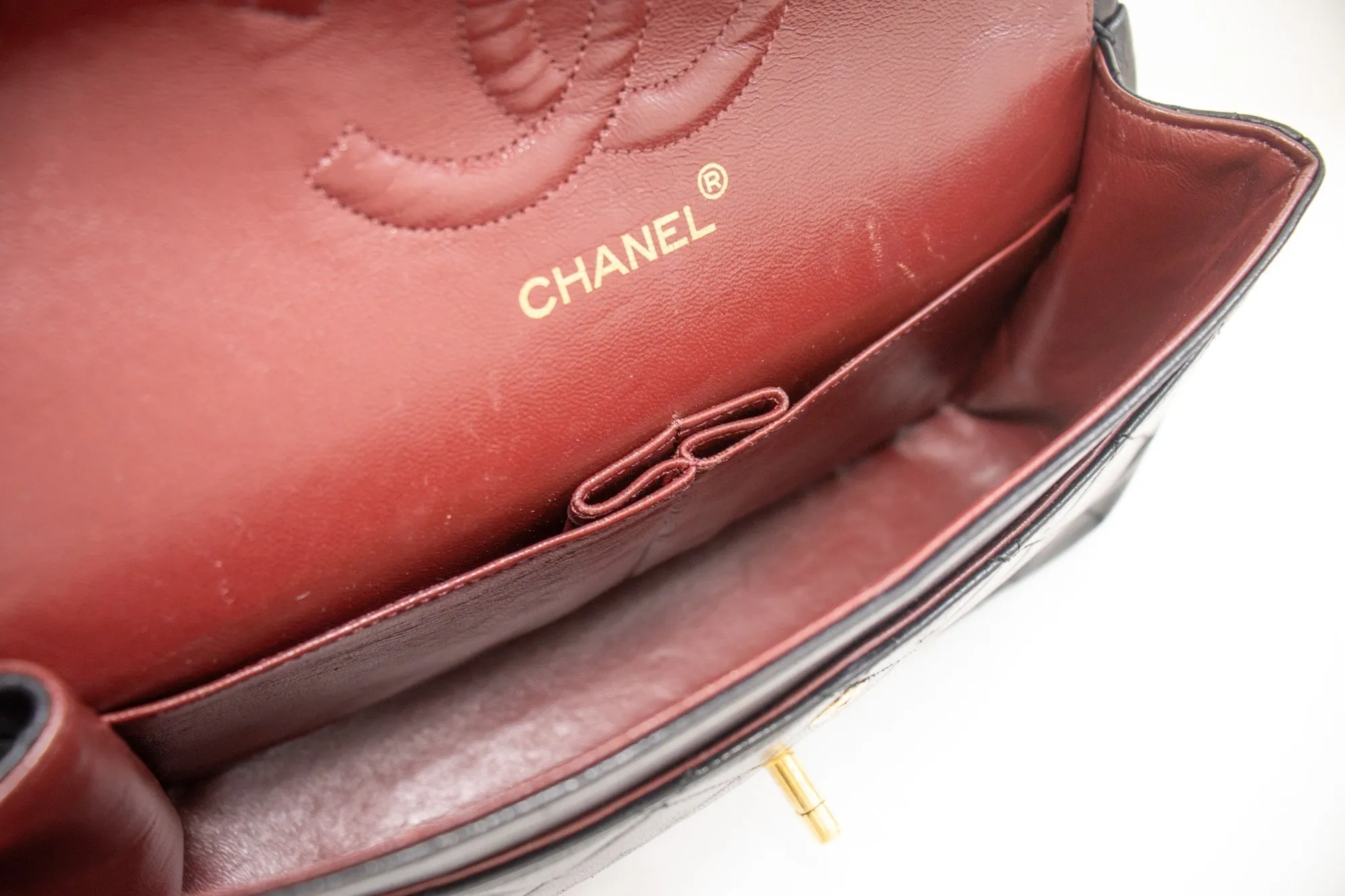 CHANEL Classic Double Flap 10" Chain Shoulder Bag Black Lambskin k69