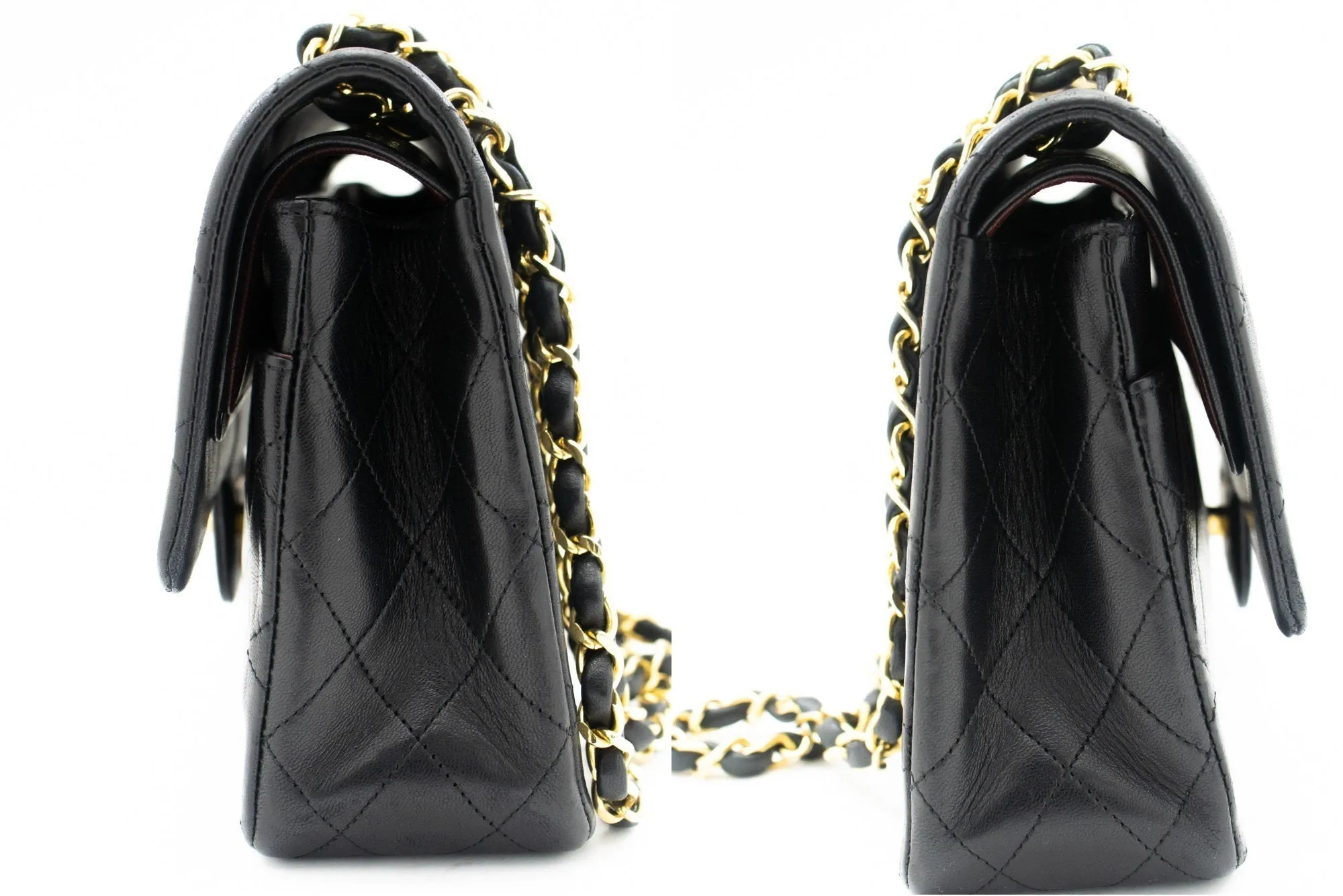 CHANEL Classic Double Flap 10" Chain Shoulder Bag Black Lambskin k69