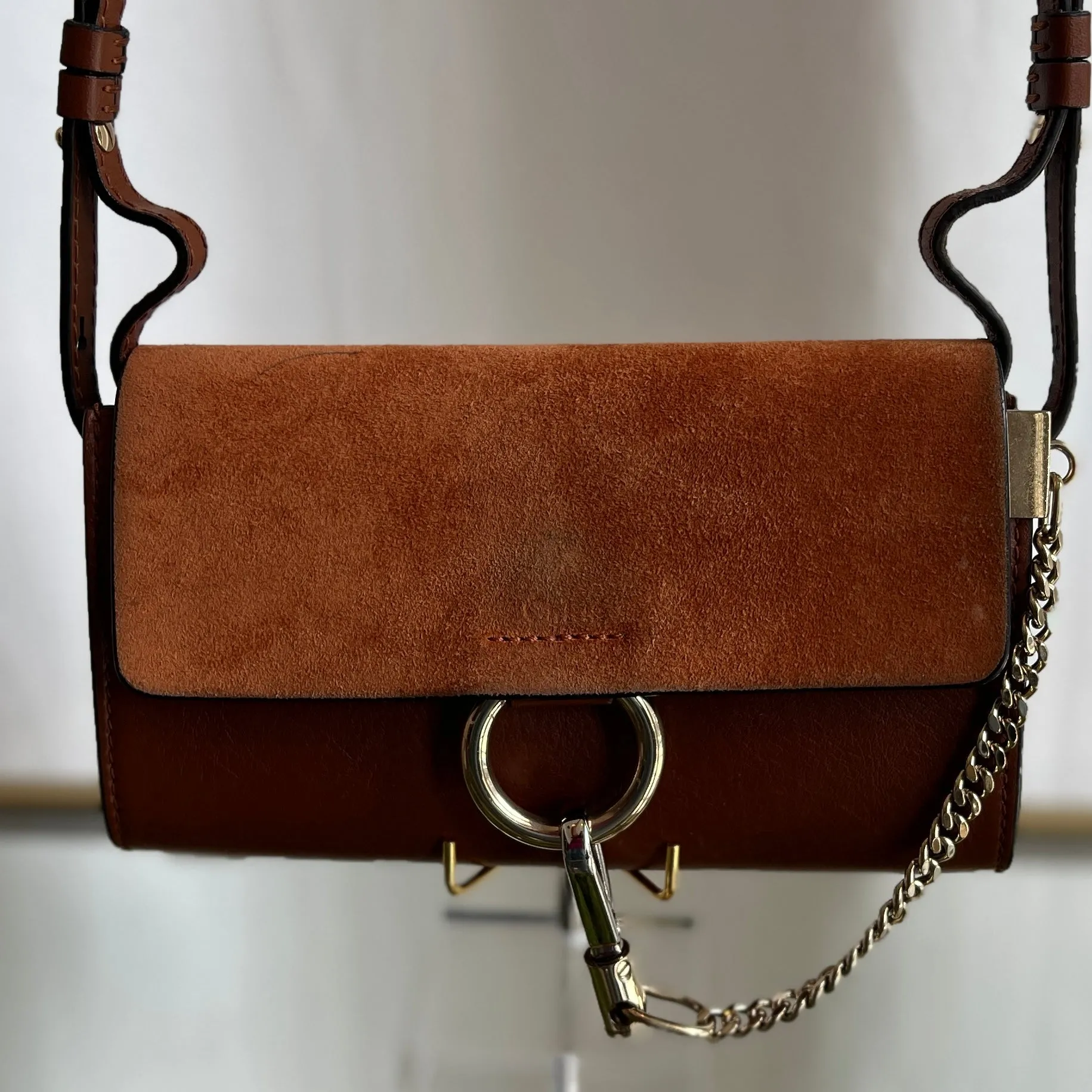 CHLOE Brown Calfskin and Suede Leather Faye Small Crossbody