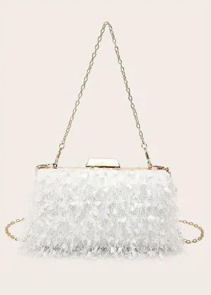 Ellie Fringe Clutch White