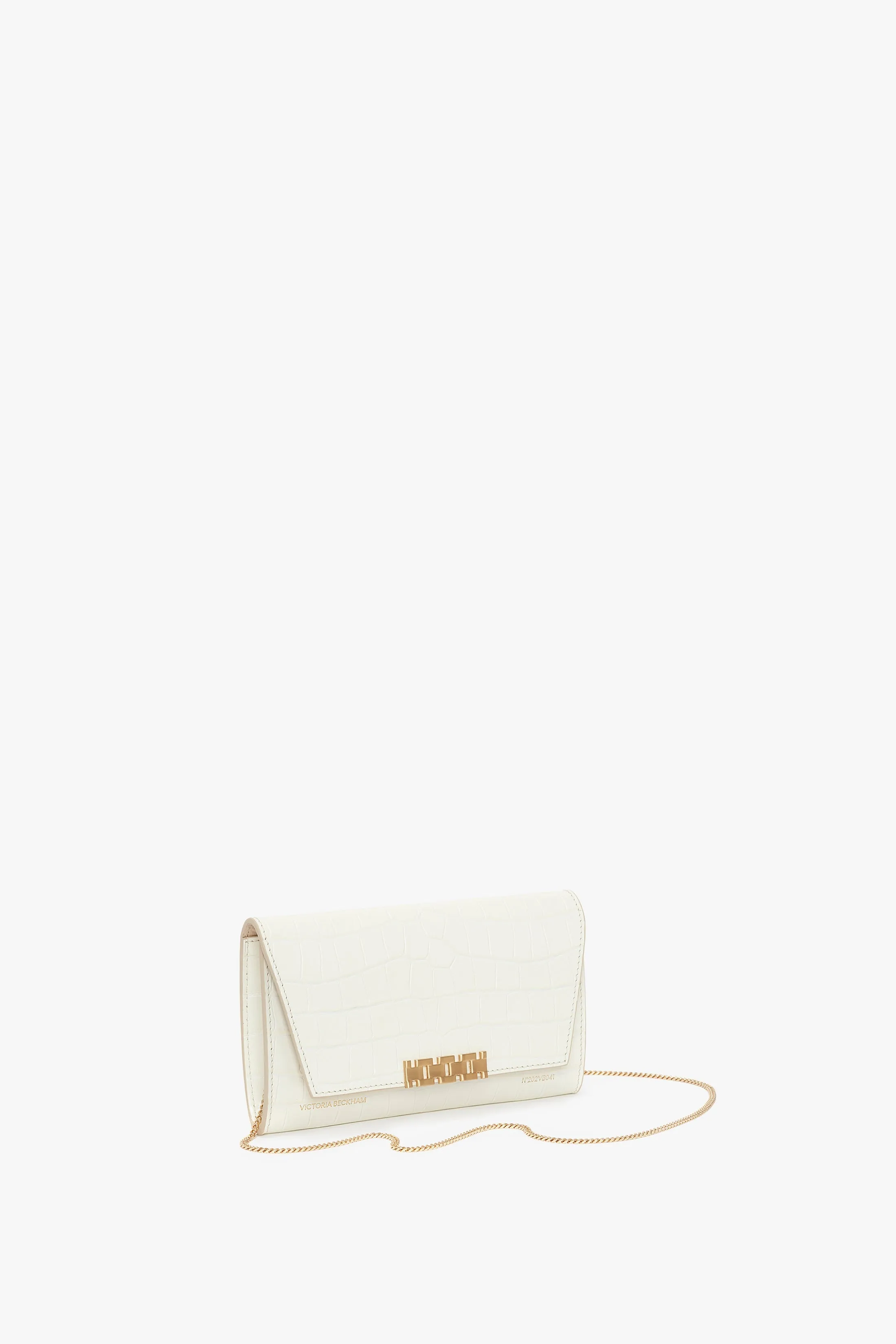 Exclusive Wallet On Chain In Ivory Croc Embossed Leather