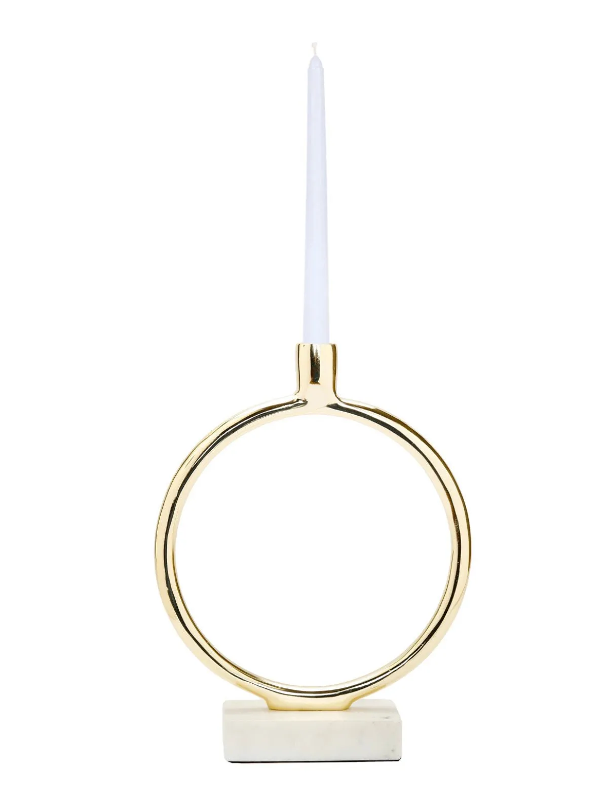 Gold Circular Taper Candle Holder on Marble Base (2 Sizes)