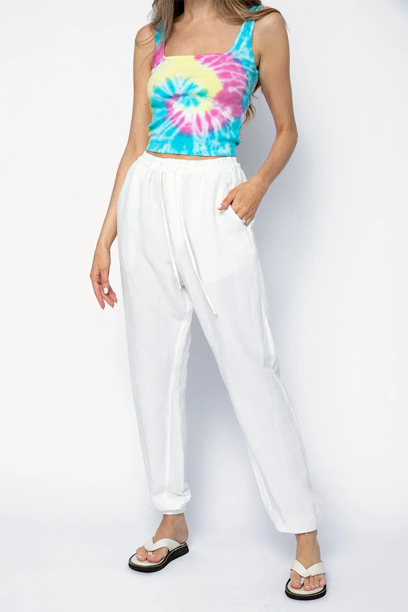 Mira Square Neck Crop Tank in Bright Pastel Spiral Dye