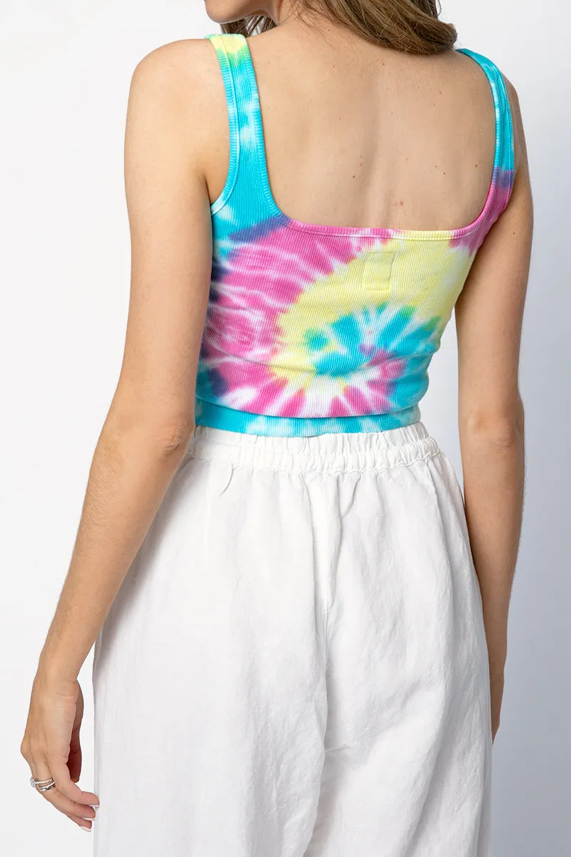 Mira Square Neck Crop Tank in Bright Pastel Spiral Dye