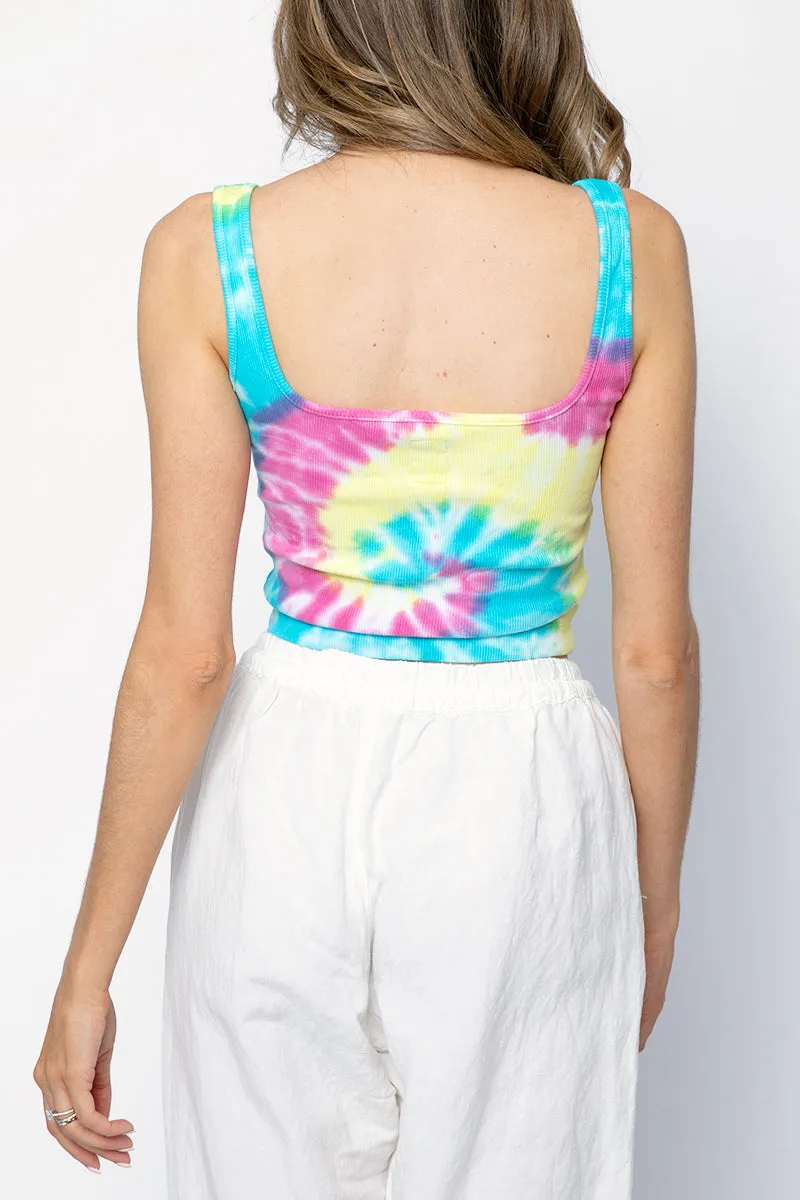 Mira Square Neck Crop Tank in Bright Pastel Spiral Dye