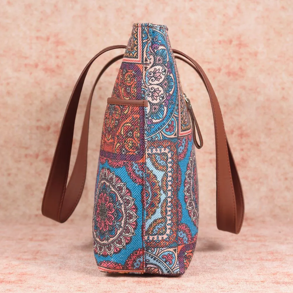 Multicolor Mandala Print- Tote Bag & Chain Wallet Combo
