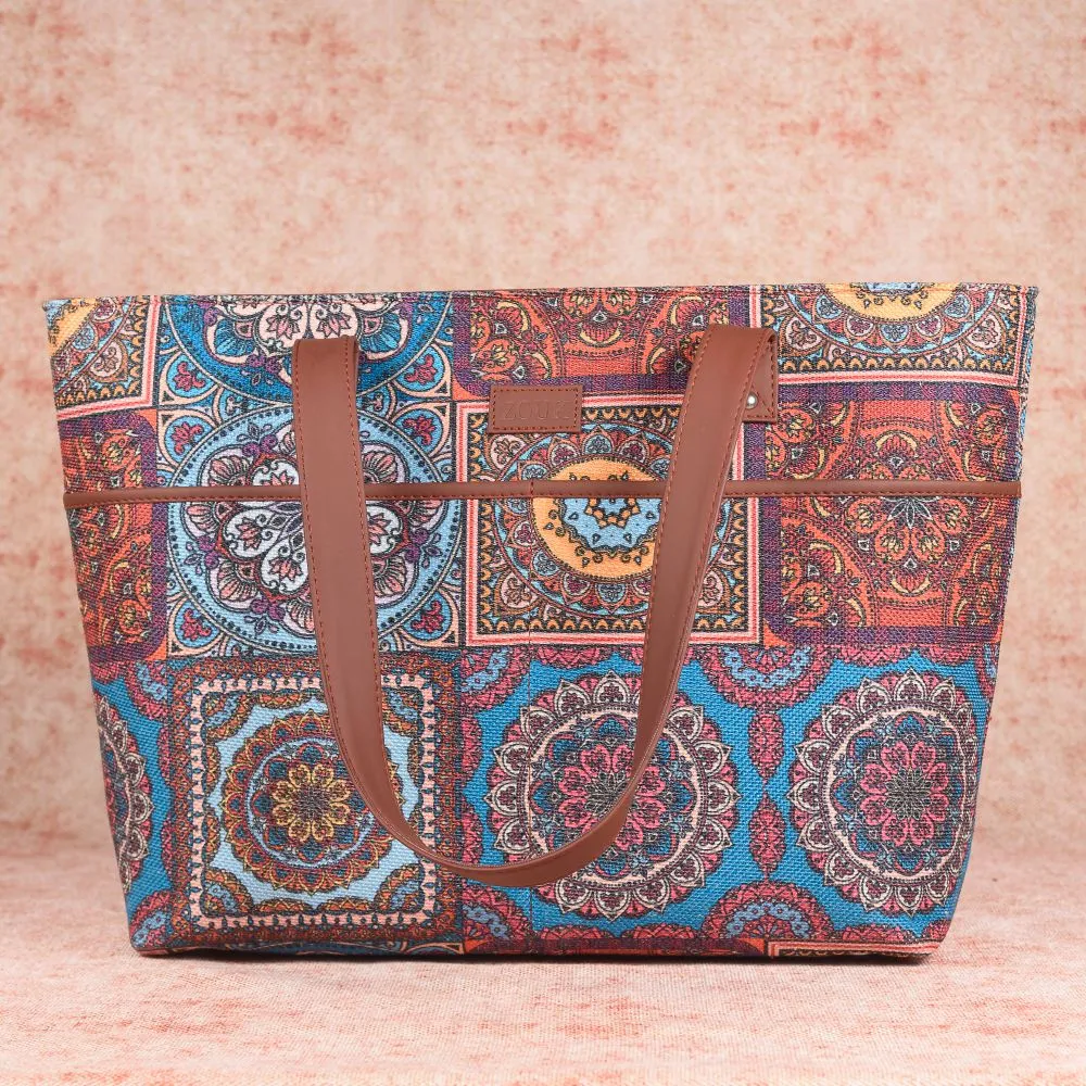 Multicolor Mandala Print- Tote Bag & Chain Wallet Combo