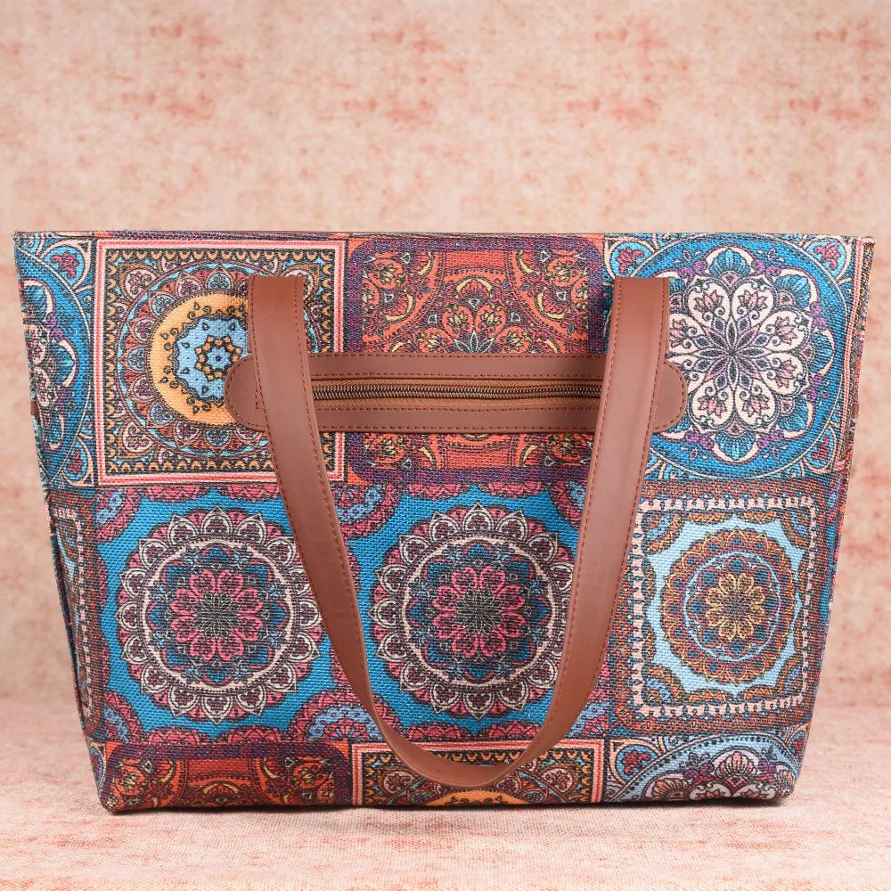Multicolor Mandala Print- Tote Bag & Chain Wallet Combo