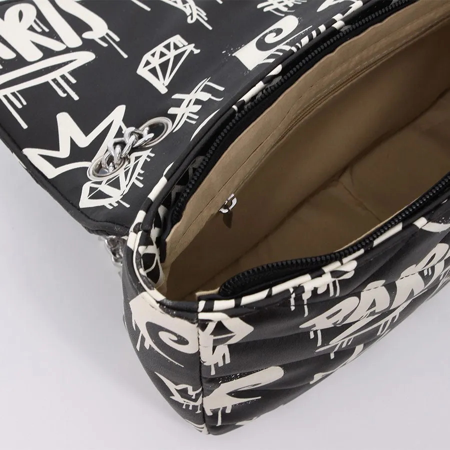 Pierre Cardin Cassidy Chain Bag | Black With White Print