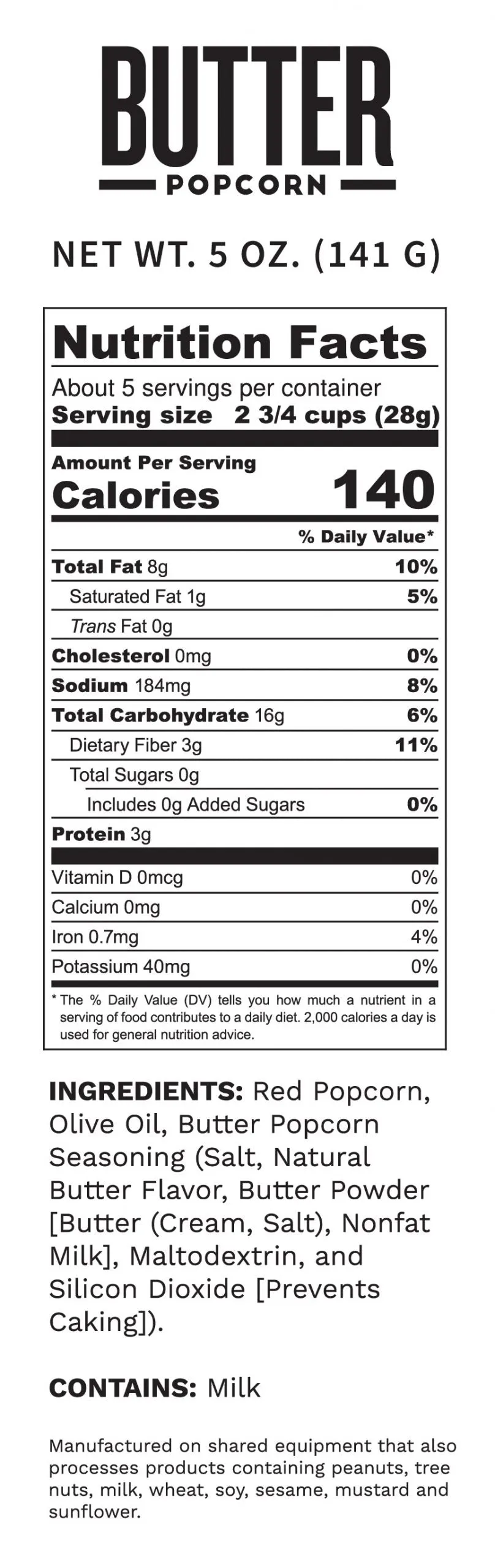 *Pop Daddy – Natural Butter Flavored Popcorn 5.0oz