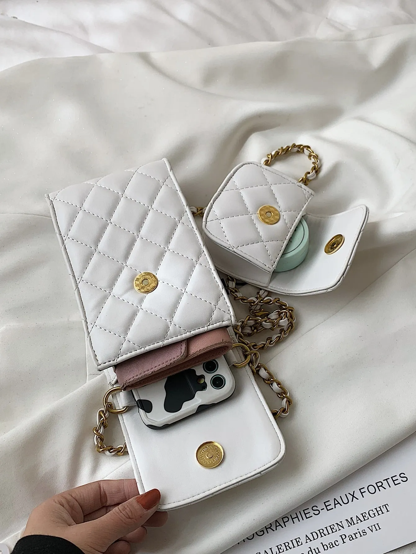 Quilted Flap Crossbody Bag With Purse