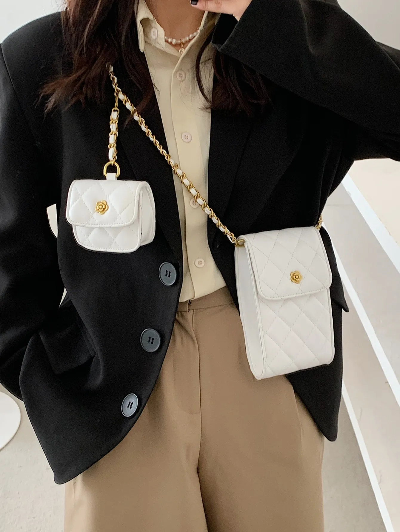 Quilted Flap Crossbody Bag With Purse