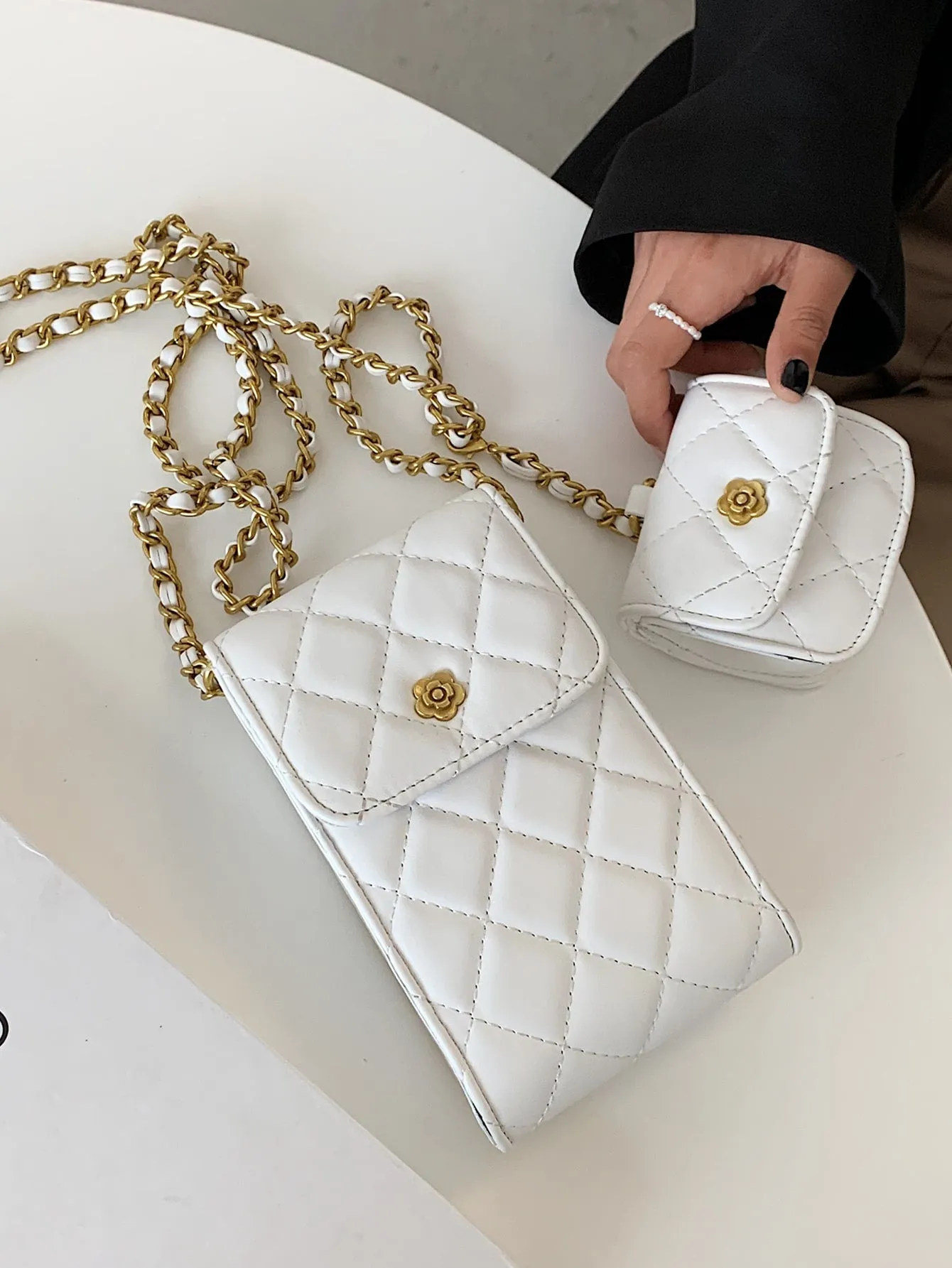 Quilted Flap Crossbody Bag With Purse