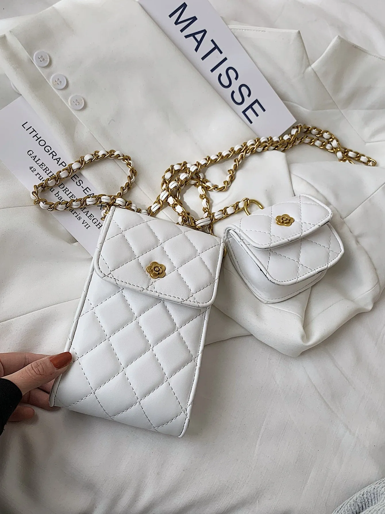 Quilted Flap Crossbody Bag With Purse
