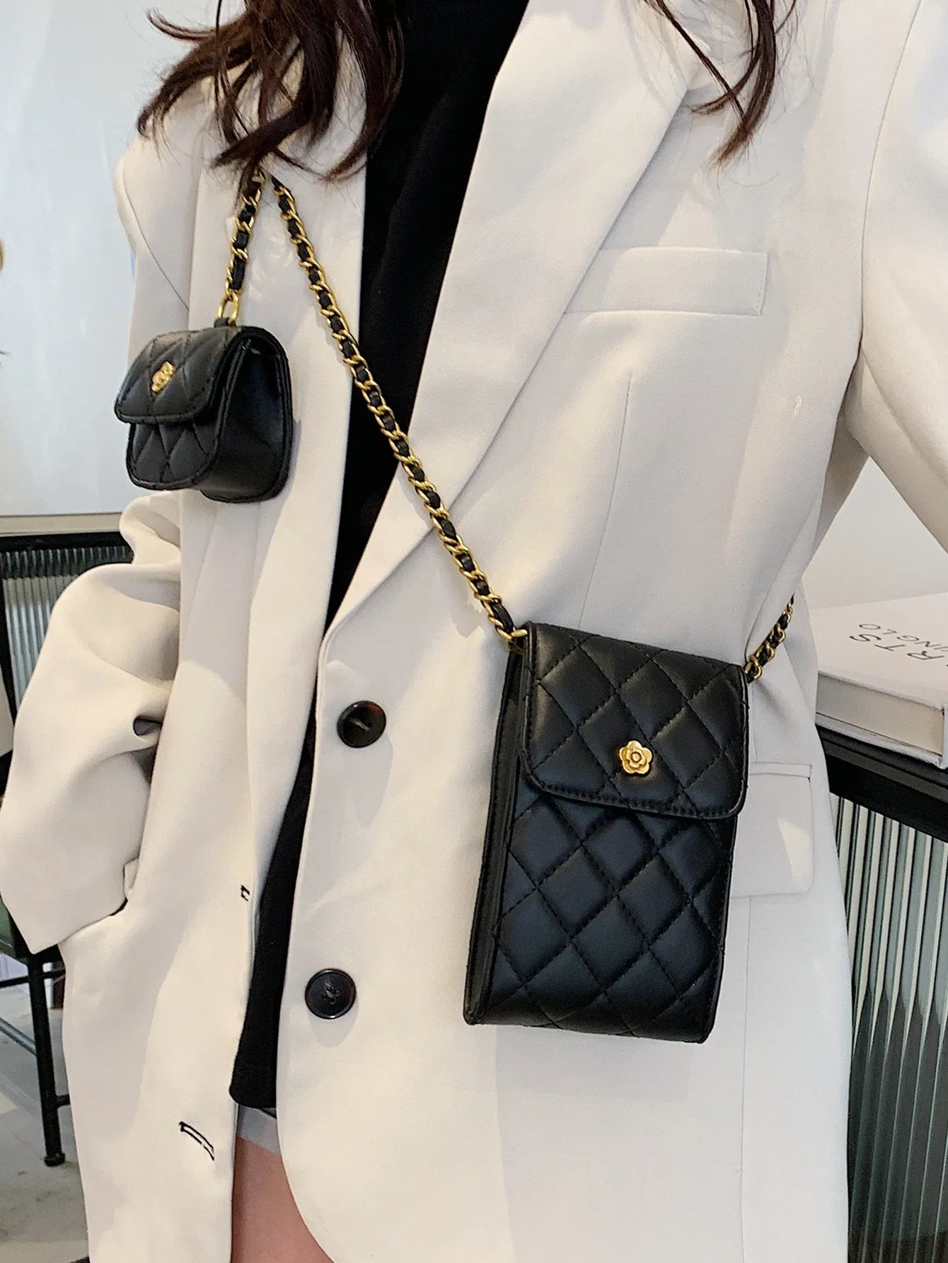 Quilted Flap Crossbody Bag With Purse