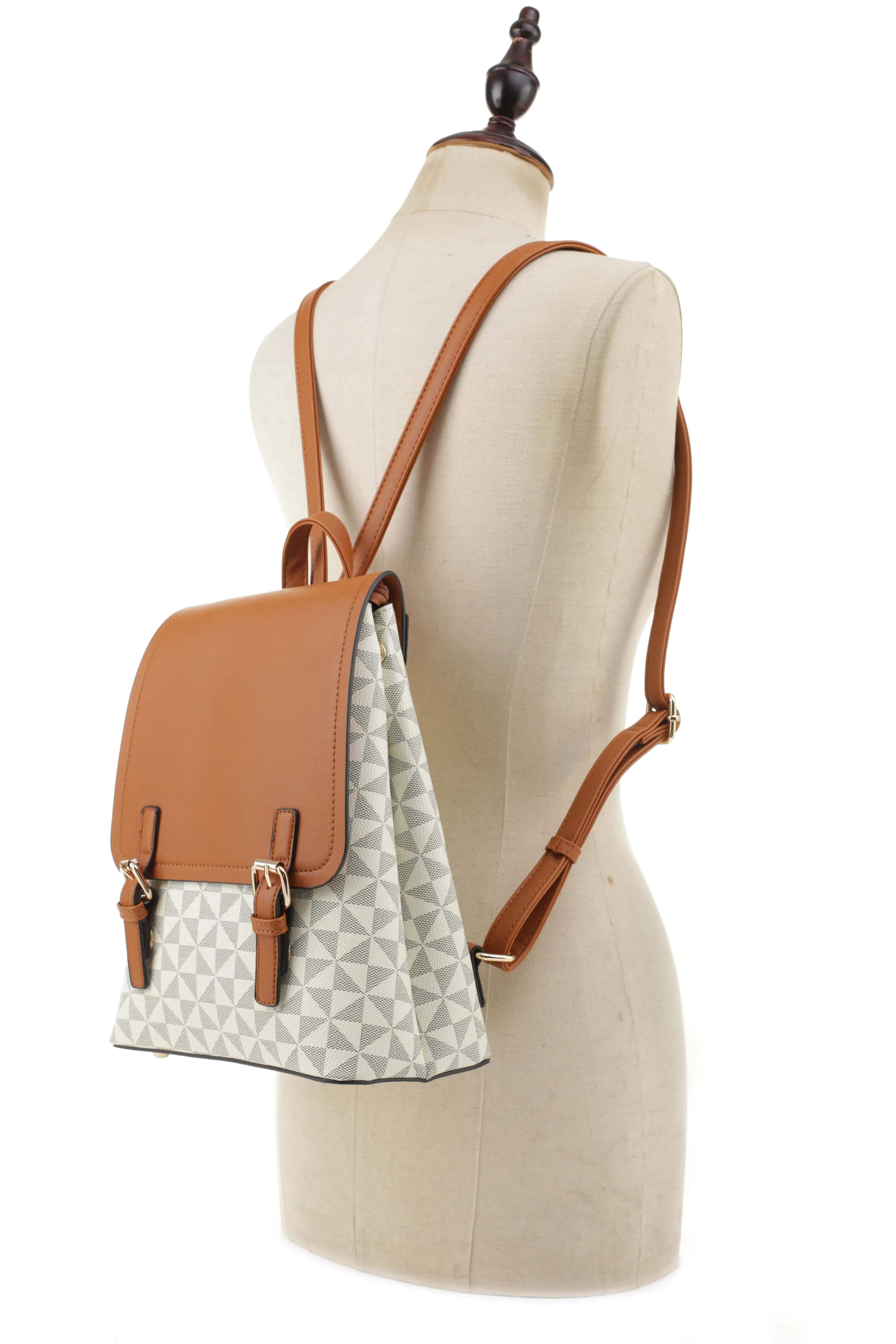 Sadie Geometric Monogrammed Flap Backpack
