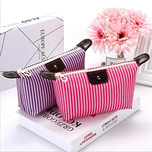 Stripe Women Dumpling Travel Makeup Bag Toiletry Cosmetic Bag