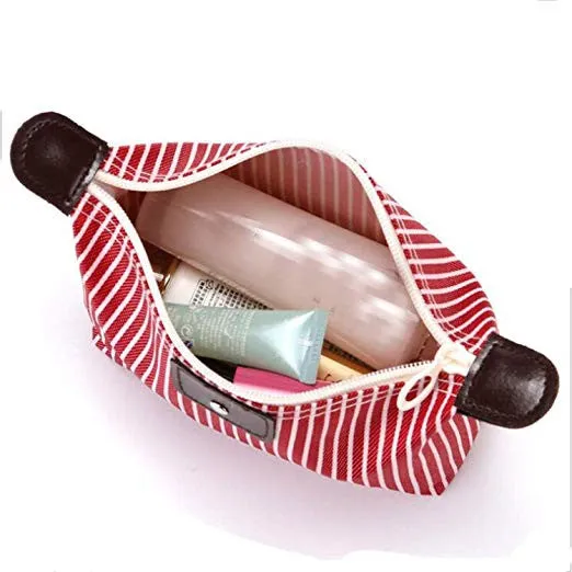 Stripe Women Dumpling Travel Makeup Bag Toiletry Cosmetic Bag