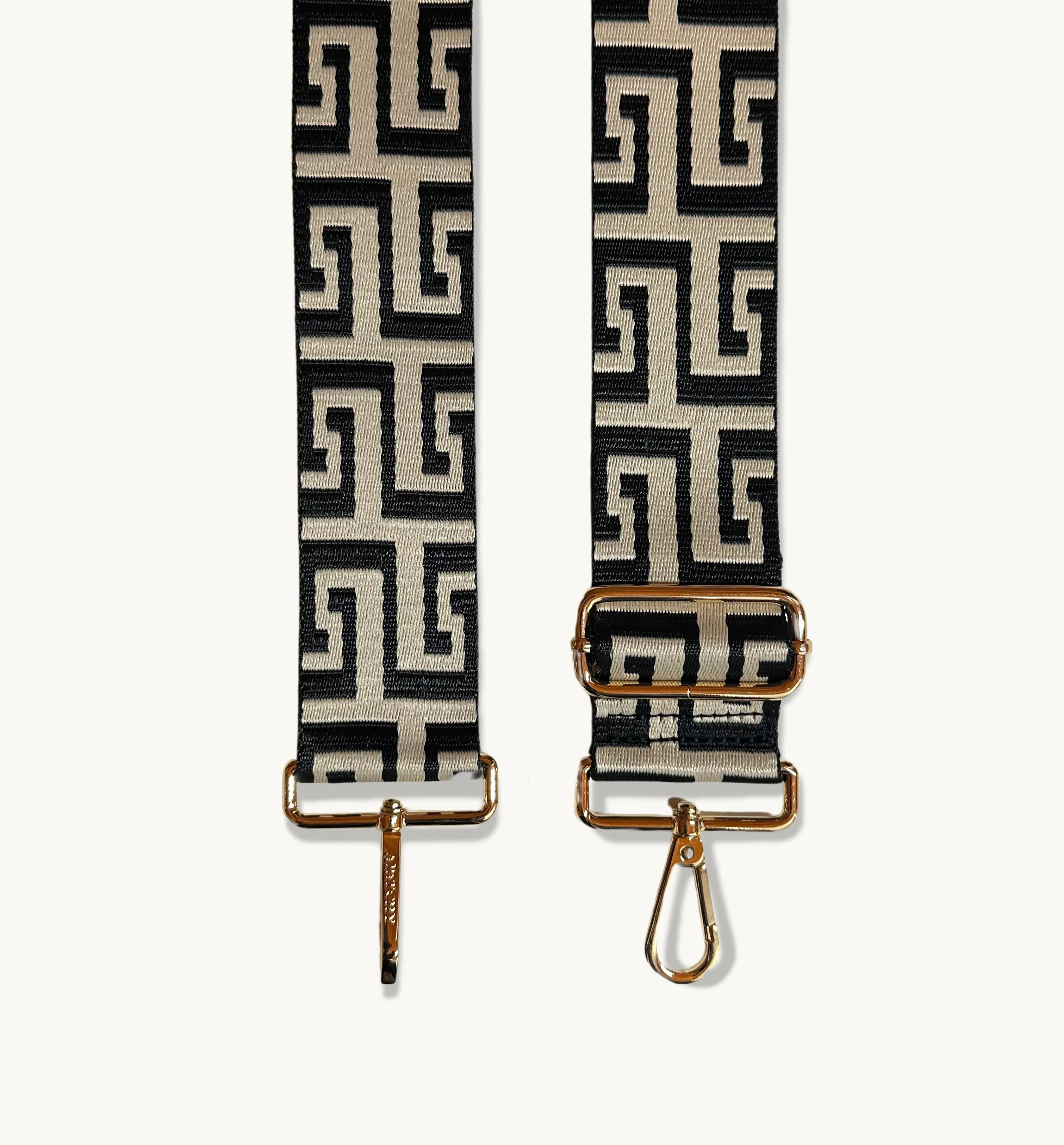 The Tassel Black Leather Crossbody Bag With Black & Stone Maze Strap