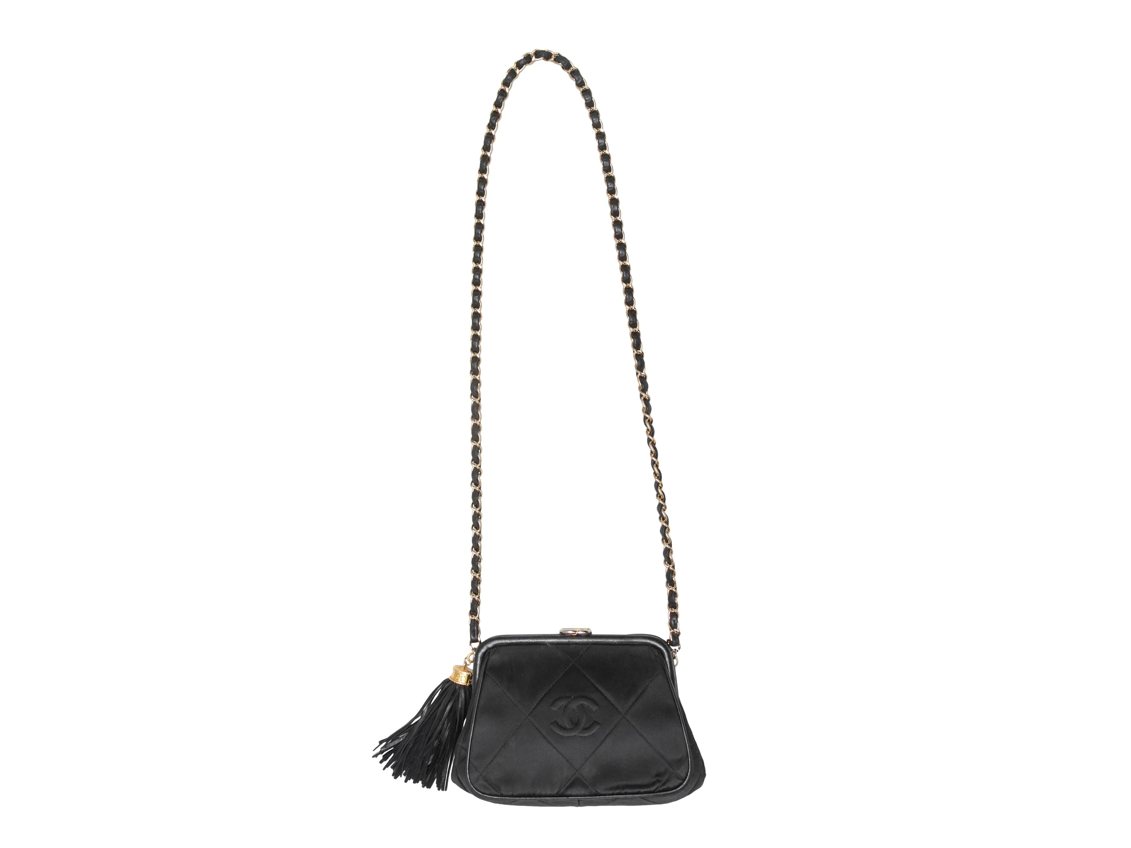 Vintage Black Chanel Silk Top Frame Evening Bag